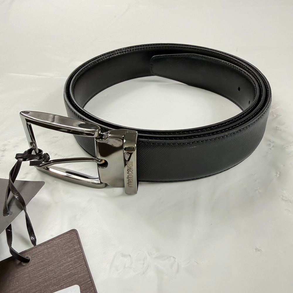 Roberto Cavalli Mens Black Saffiano Leather Belt Italy